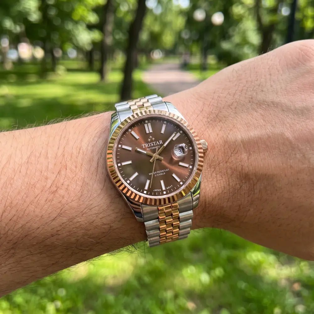 Tristar-Tristar RD31TMRTM02 Automatic Brown Dial Two-Tone Rose Gold Jubilee Men's Watch-Wristbear-2