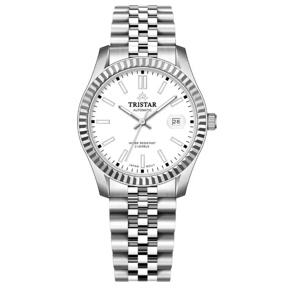Tristar-Tristar RD31WMSSM02 Automatic White Dial Sapphire Stainless Steel Men's Watch-Wristbear-1