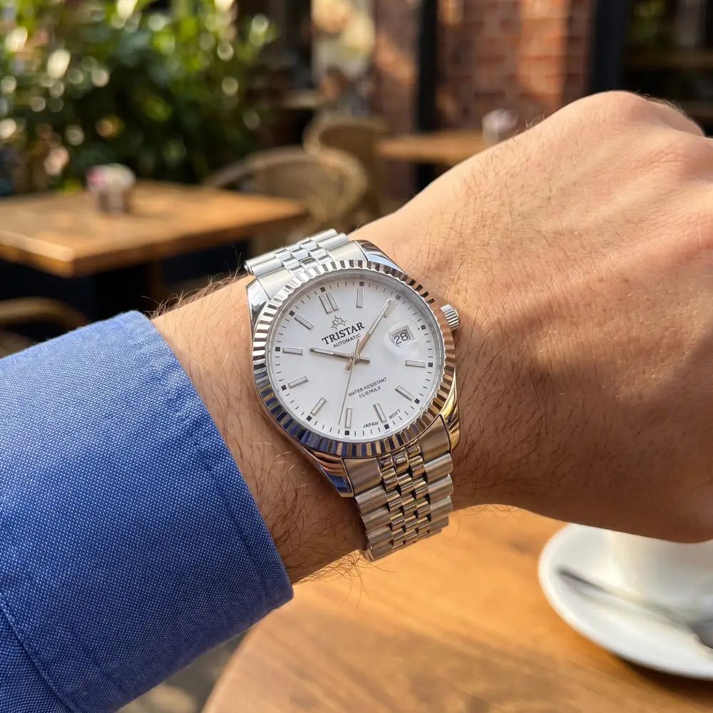 Tristar-Tristar RD31WMSSM02 Automatic White Dial Sapphire Stainless Steel Men's Watch-Wristbear-2
