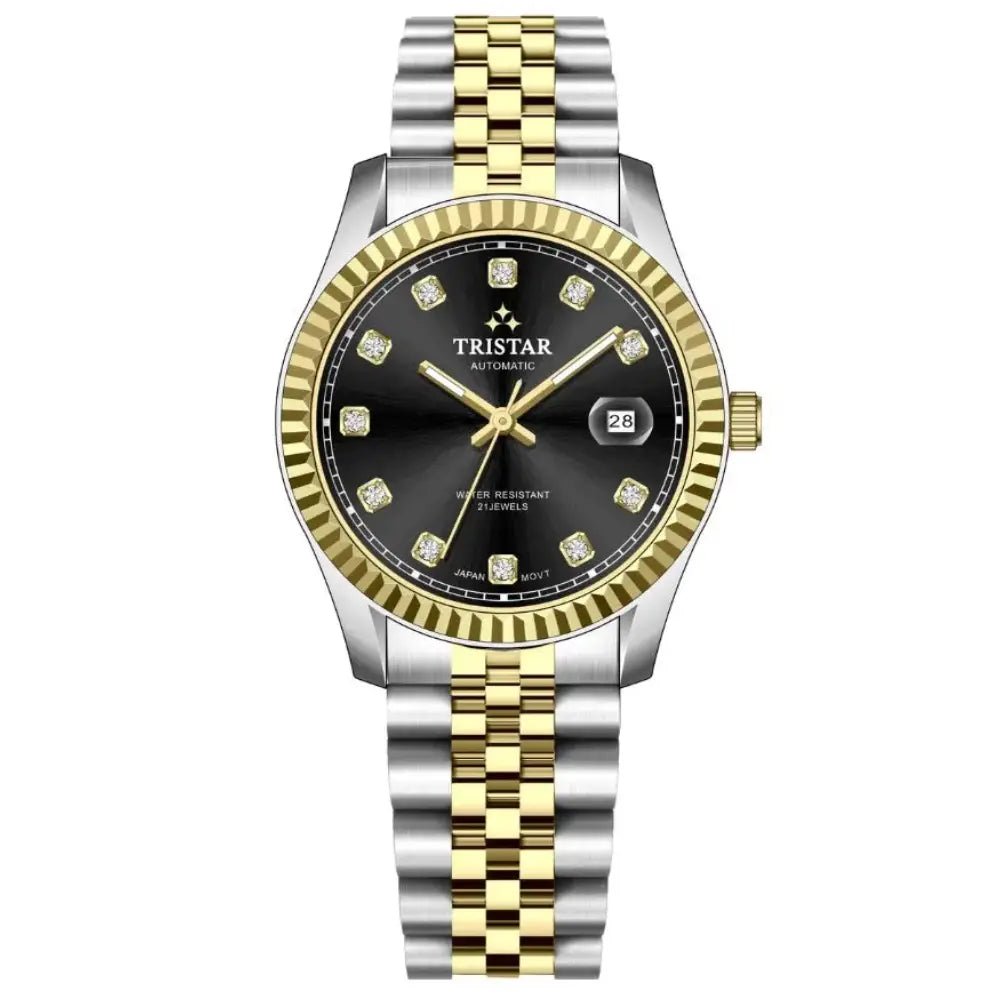 Tristar-Tristar RD41BM2TM02 Automatic Black Stone Dial Two-Tone Jubilee Stainless Steel Men's Watch-Wristbear-1