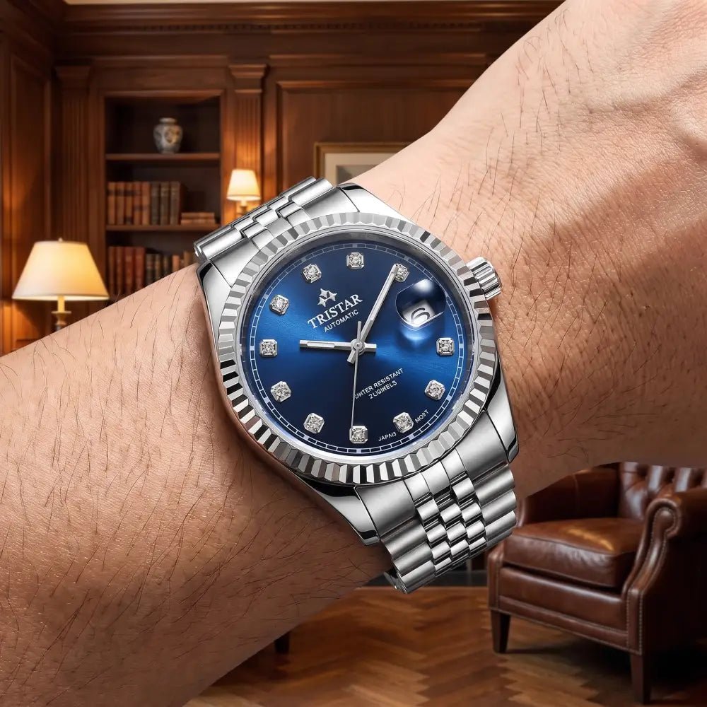 Tristar-Tristar RD41DMSSM02 Automatic Navy Blue Sunburst Dial Sapphire Stainless Steel Men's Watch-Wristbear-2