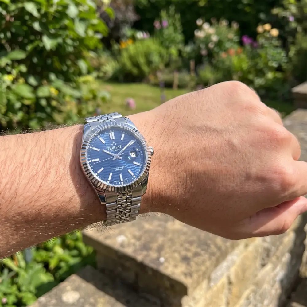 Tristar-Tristar RM31DMSSM02 Automatic Navy Blue Fluted Dial Sapphire Stainless Steel Men's Watch-Wristbear-2