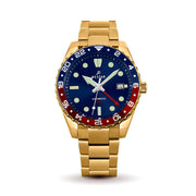 Westar 80012GPN104 men's automatic GMT watch with blue dial and gold-tone bracelet