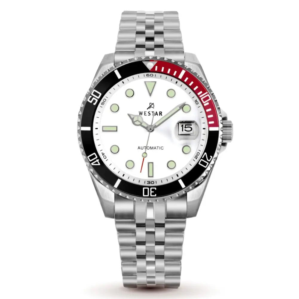 Westar-Westar 80013STN101 Automatic White Dial Stainless Steel Bracelet Men's Watch-Wristbear-1