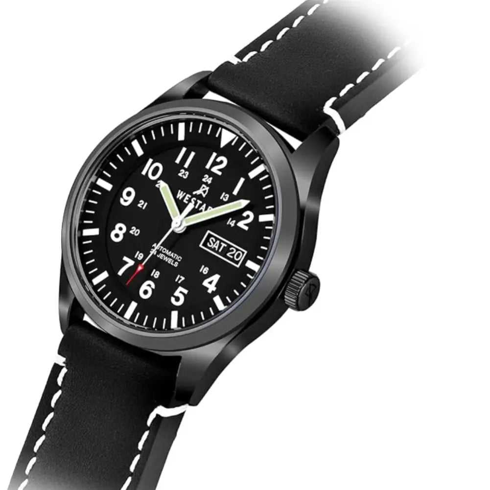 Westar-Westar 80016BBN103 Automatic Black Dial Black Leather Strap Men's Watch-Wristbear-4