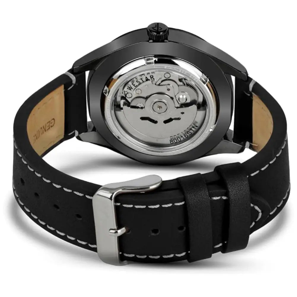 Westar-Westar 80016BBN103 Automatic Black Dial Black Leather Strap Men's Watch-Wristbear-6