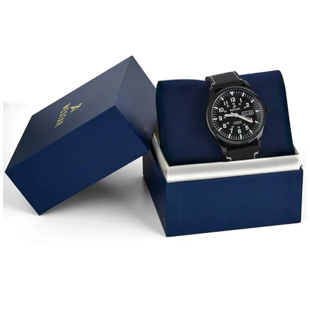 Westar-Westar 80016BBN103 Automatic Black Dial Black Leather Strap Men's Watch-Wristbear-3