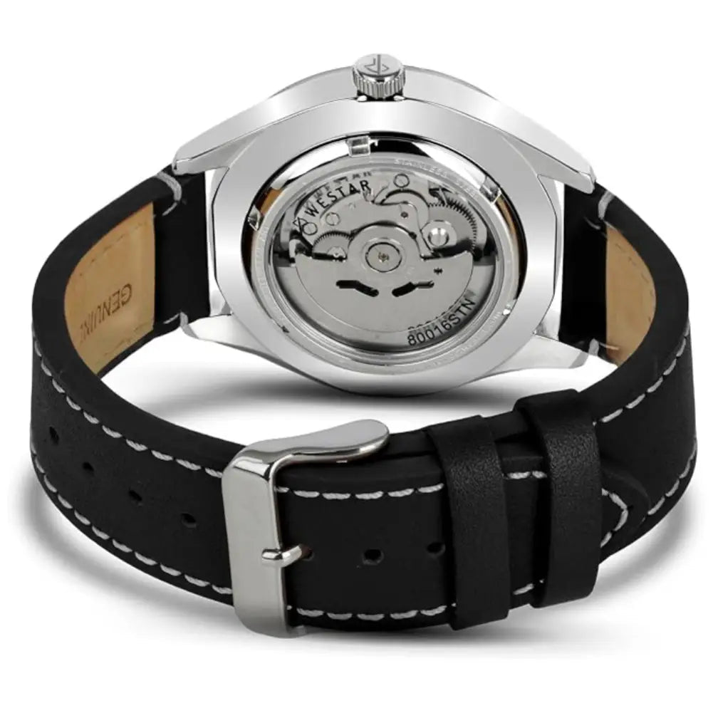 Westar-Westar 80016STN103 Automatic Black Dial Black Leather Strap Men's Watch-Wristbear-4