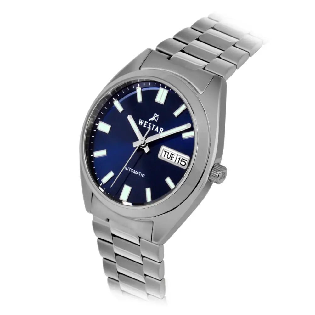 Westar-Westar 80017STN104 Automatic Blue Dial Stainless Steel Bracelet Men's Watch-Wristbear-2