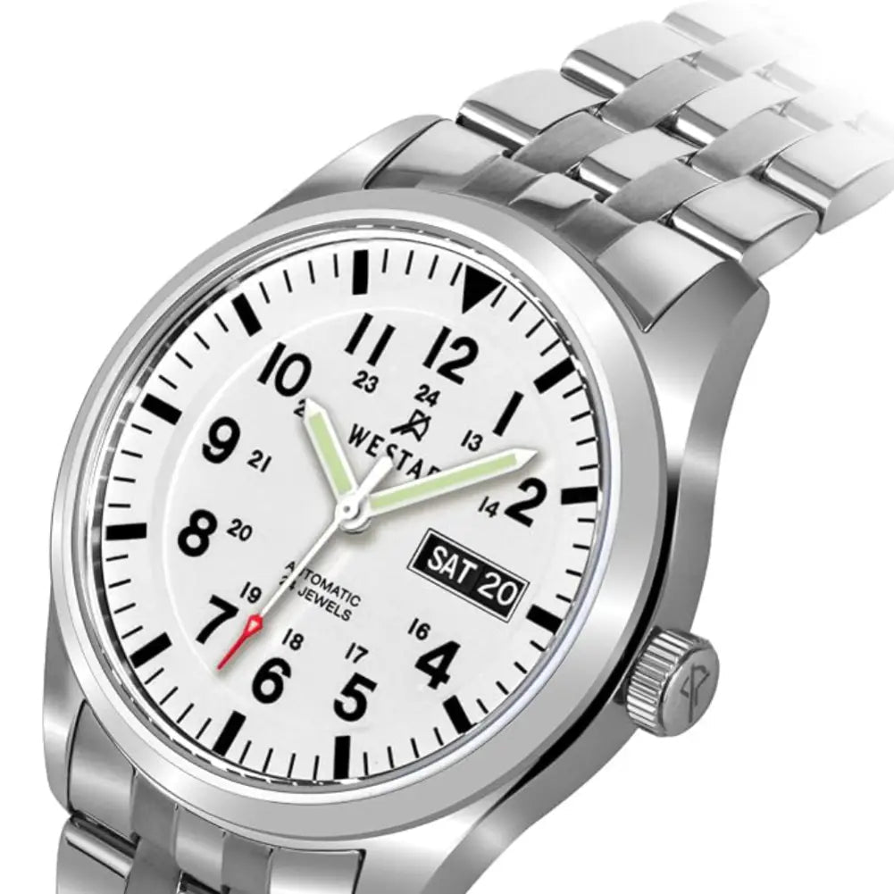 Westar-Westar 80018STN101 Automatic White Dial Stainless Steel Bracelet Men's Watch-Wristbear-4