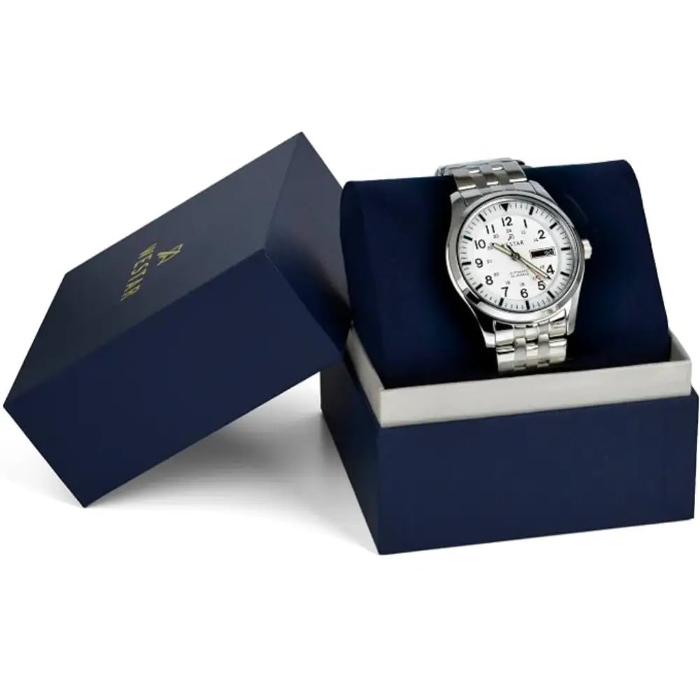 Westar-Westar 80018STN101 Automatic White Dial Stainless Steel Bracelet Men's Watch-Wristbear-3