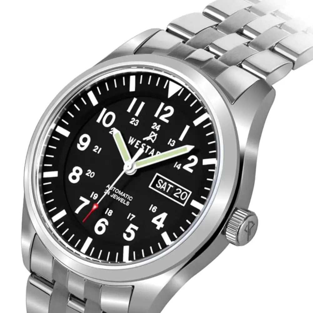 Westar-Westar 80018STN103 Automatic Black Dial Stainless Steel Bracelet Men's Watch-Wristbear-3