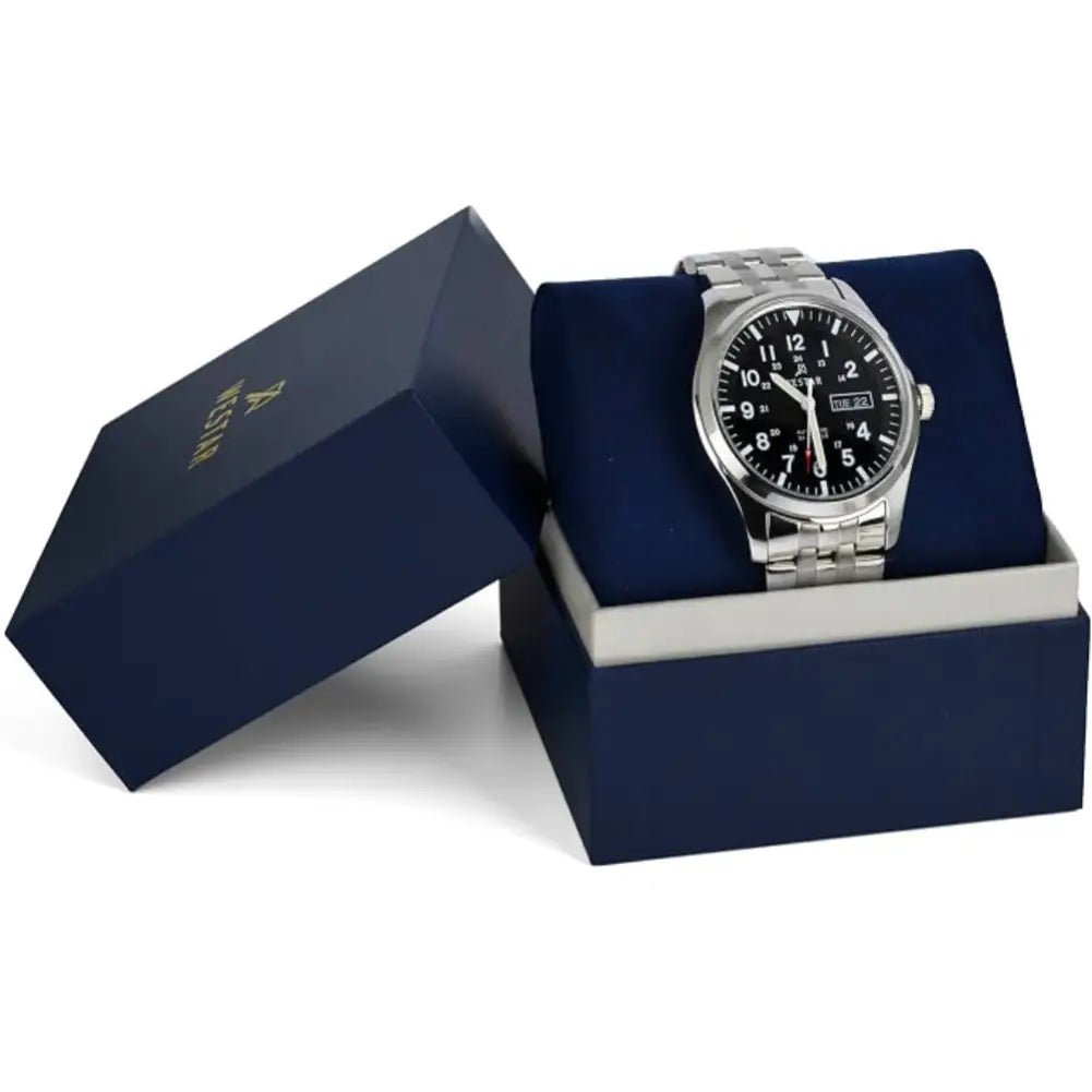 Westar-Westar 80018STN103 Automatic Black Dial Stainless Steel Bracelet Men's Watch-Wristbear-6