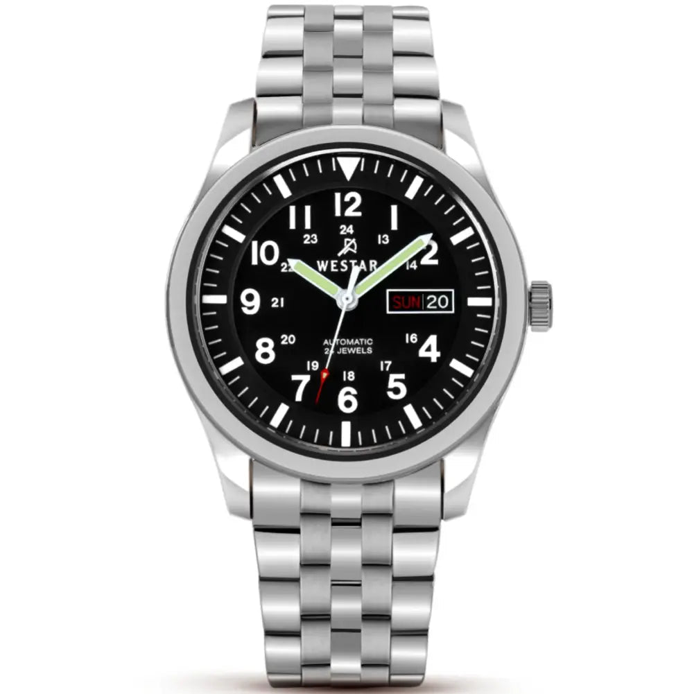 Westar-Westar 80018STN103 Automatic Black Dial Stainless Steel Bracelet Men's Watch-Wristbear-1
