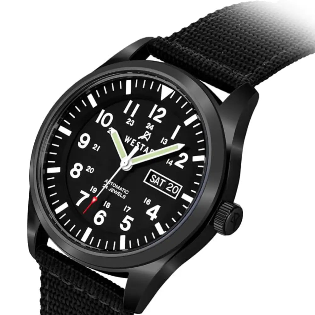 Westar-Westar 80019BBN103 Automatic Black Dial Black Textile Strap Men's Watch-Wristbear-3