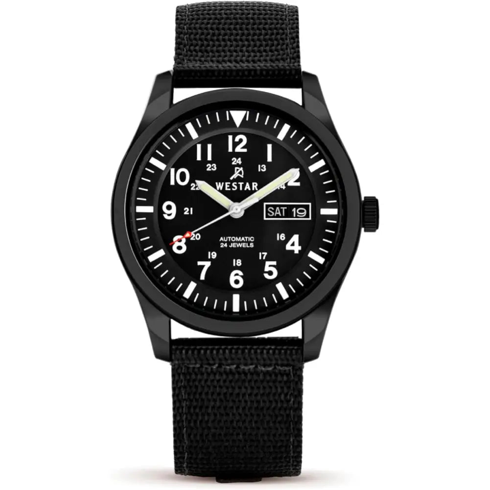 Westar-Westar 80019BBN103 Automatic Black Dial Black Textile Strap Men's Watch-Wristbear-1