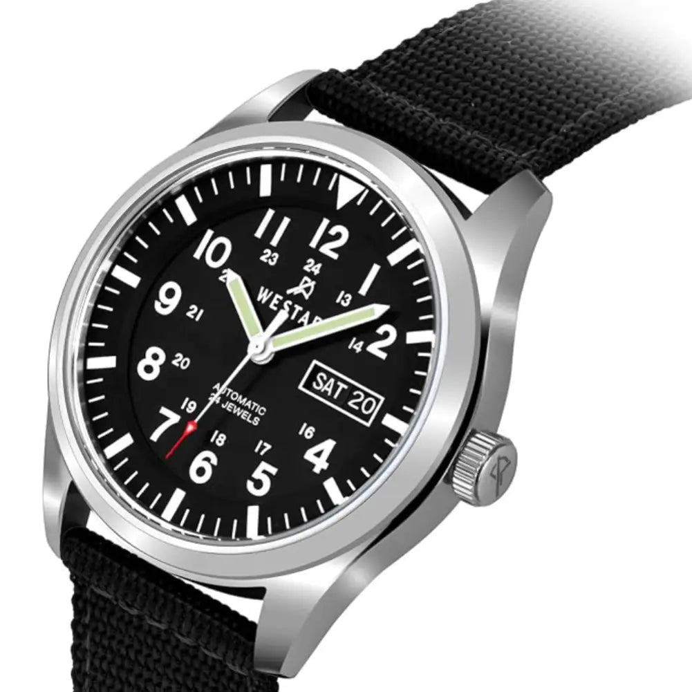 Westar-Westar 80019STN103 Automatic Black Dial Black Textile Strap Men's Watch-Wristbear-3