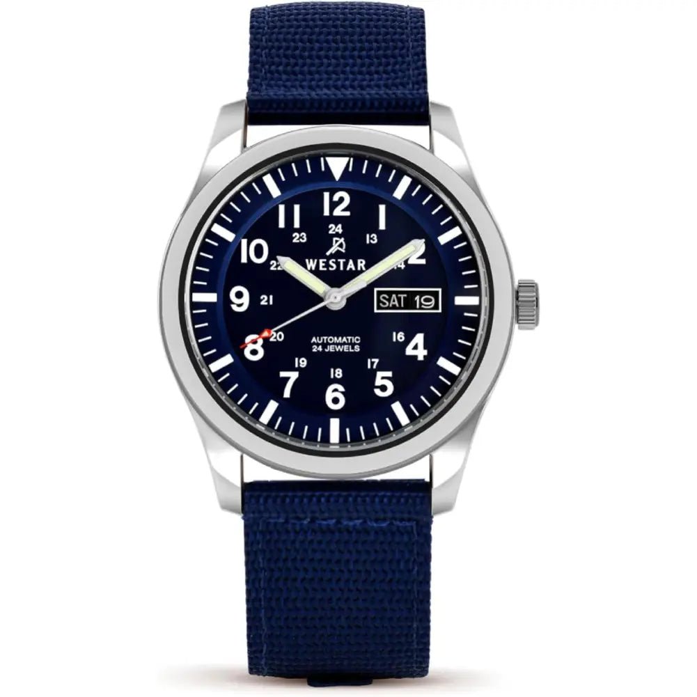 Westar-Westar 80019STN144 Automatic Blue Dial Blue Textile Strap Men's Watch-Wristbear-1
