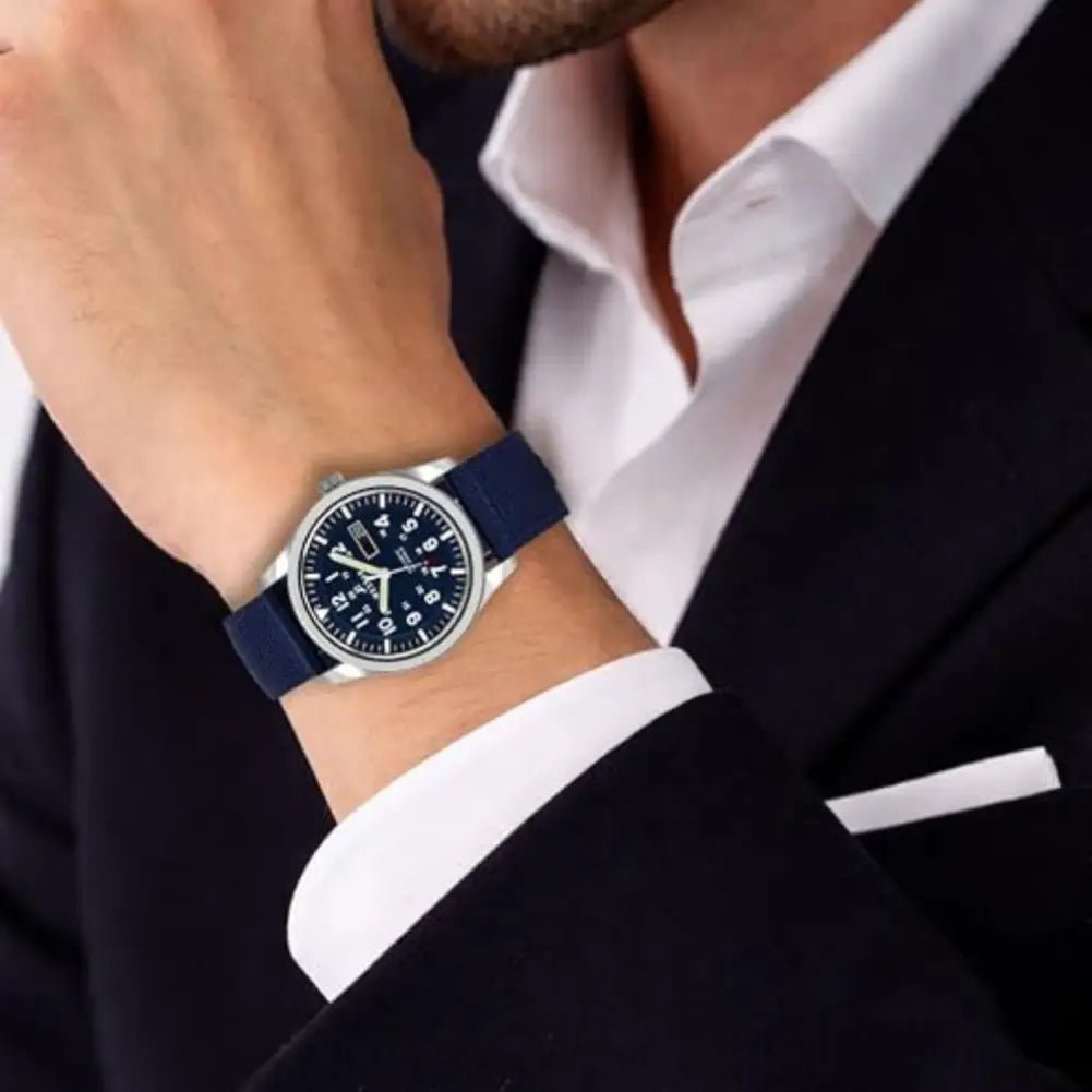 Westar-Westar 80019STN144 Automatic Blue Dial Blue Textile Strap Men's Watch-Wristbear-2
