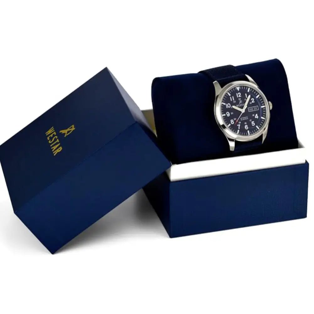 Westar-Westar 80019STN144 Automatic Blue Dial Blue Textile Strap Men's Watch-Wristbear-3