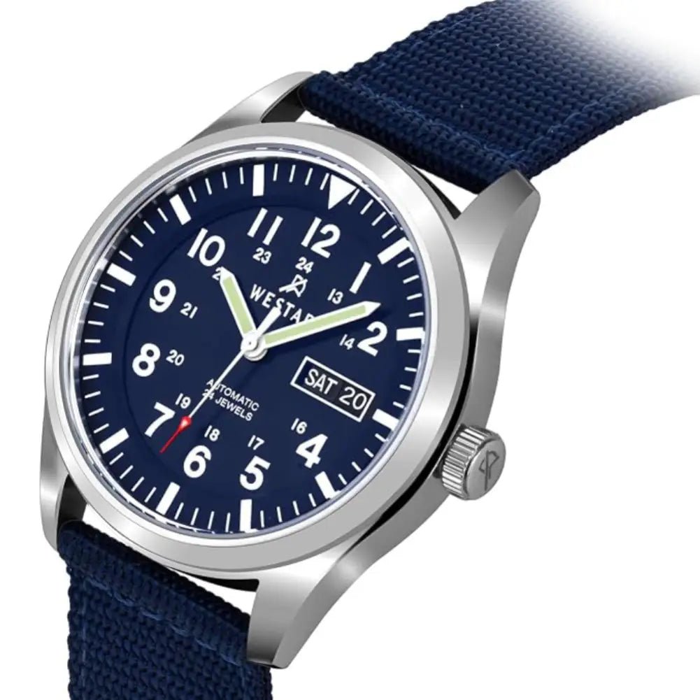 Westar-Westar 80019STN144 Automatic Blue Dial Blue Textile Strap Men's Watch-Wristbear-4