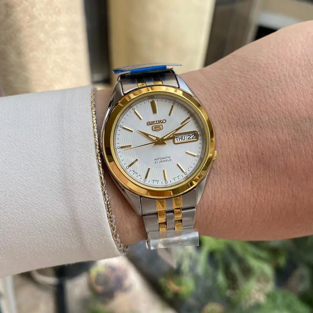 Wristbear-Seiko 5 SNKL24J1 Automatic White Dial Two-Tone Stainless Steel Men's Watch-Wristbear-2