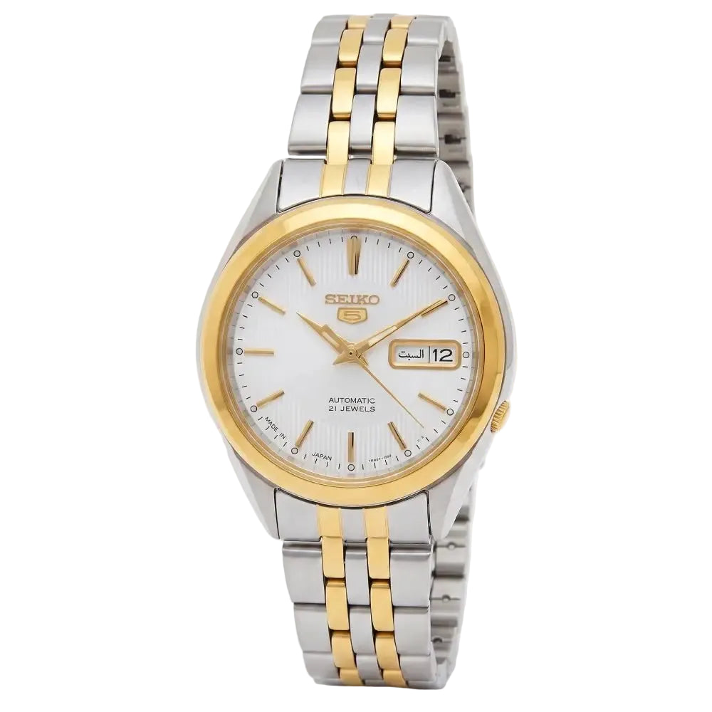 Wristbear-Seiko 5 SNKL24J1 Automatic White Dial Two-Tone Stainless Steel Men's Watch-Wristbear-1